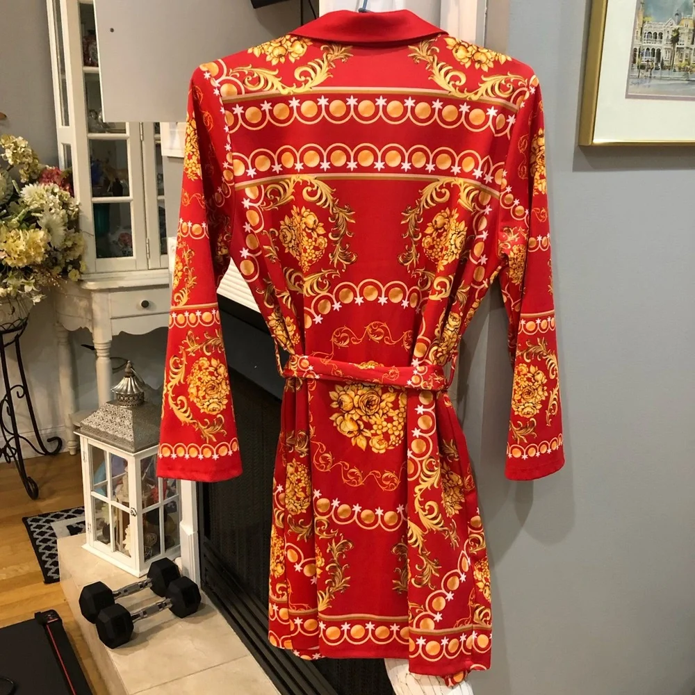 NEW Collared Long Sleeve European Print Dress - Picture 2 of 3